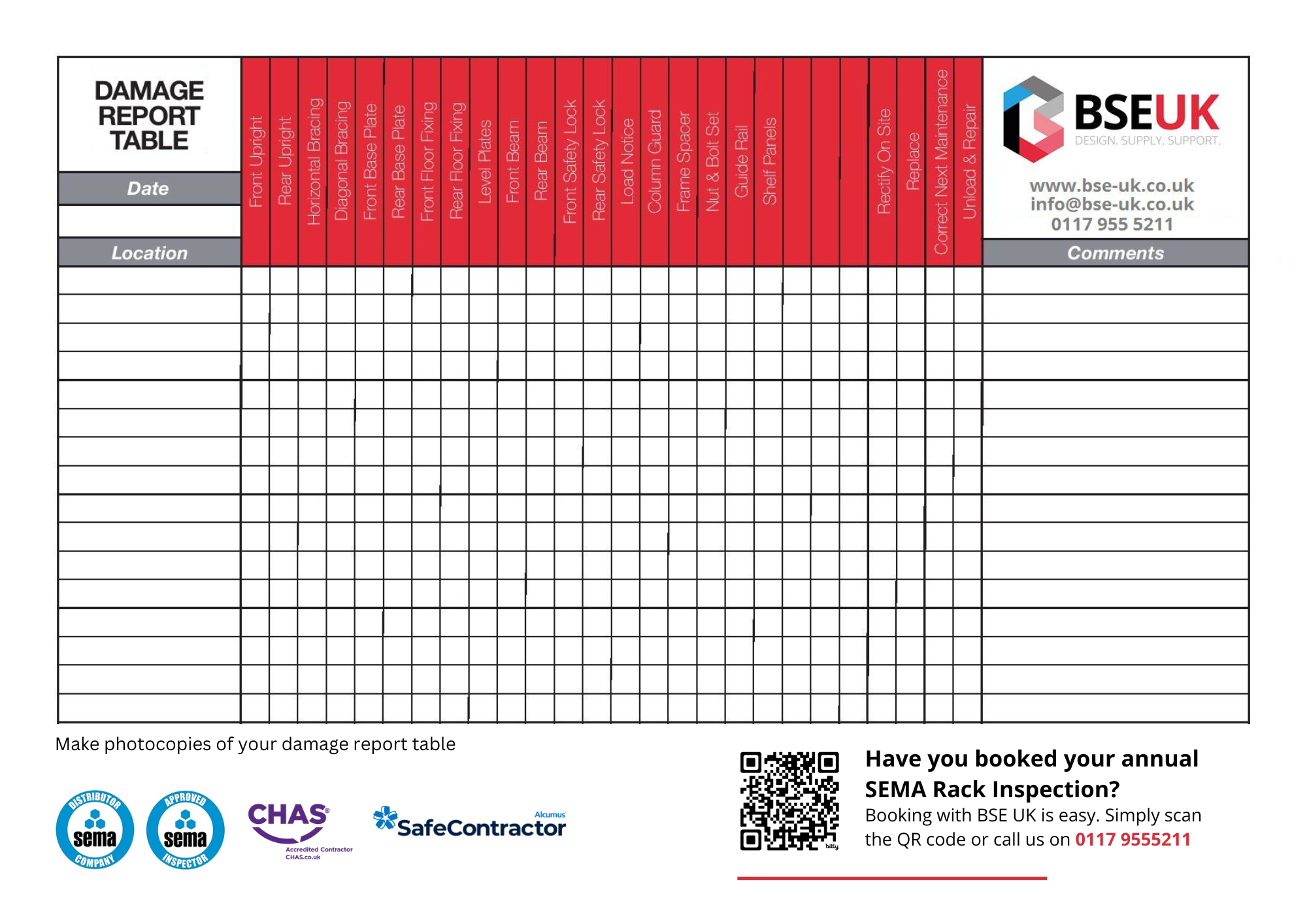 Annual Rack inspections are required to stay compliant with HSE Guidelines